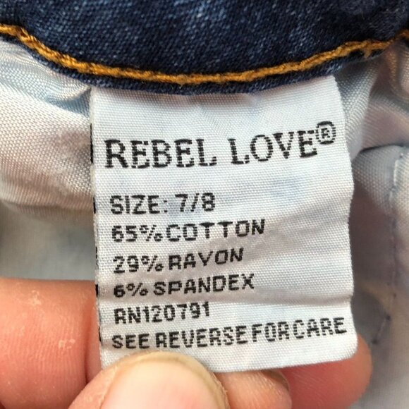 Rebel Love Womens Jeans Size 7/8 Skinny Distressed Blue Denim Applique Y2K Casua - Picture 13 of 16